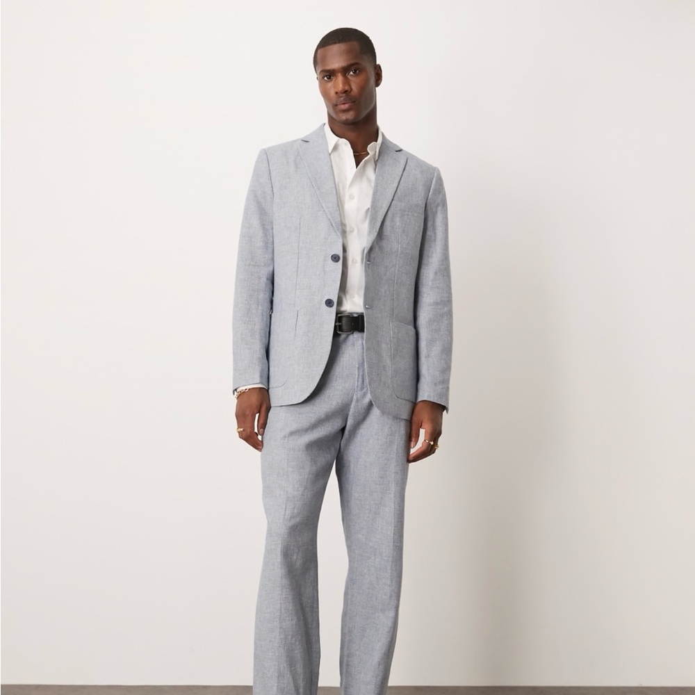 Men's linen mix suit jacket in blue - Picture 2 of 6